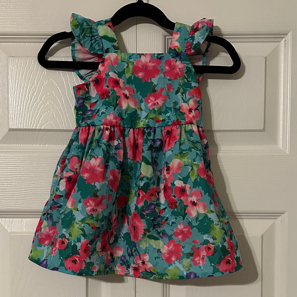 Floral Kids Dress - Green and Pink